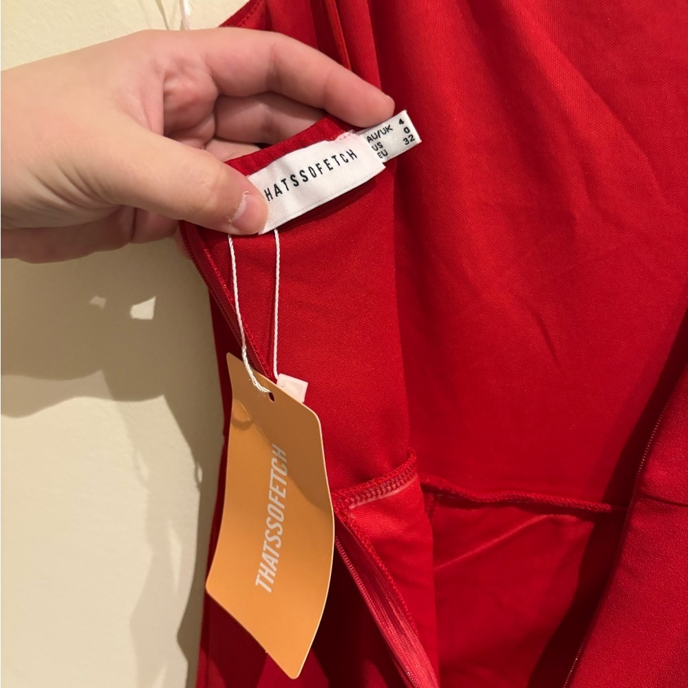 THATS SO FETCH Kira Maxi Dress Red Asymmetrical Neckline NWT 0 - Picture 6 of 9